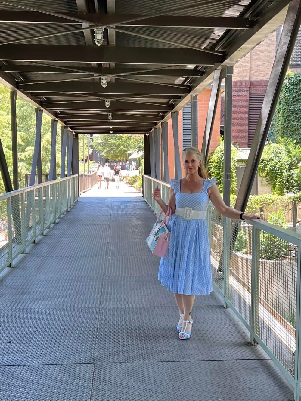 Classic Blue Gingham Dress with Square Neck